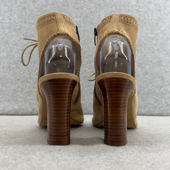 Via Spiga Leather -Heel-Peep-Toe Lace Up Ankle Booties Sandal- Tan - Women 8.5 M - Picture 7 of 11